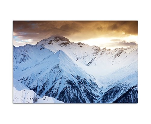 120x80cm - Fotodruck auf Leinwand und Rahmen Gebirge Berge Schnee Winter Sonne - Leinwandbild auf Keilrahmen modern stilvoll - Bilder und Dekoration