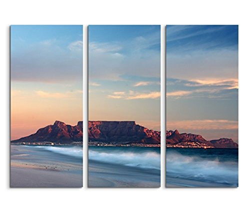 3x40x90cm (Gesamt:130x90cm) 3teiliges Bild auf Leinwand Afrika Kapstadt Meer Nebel Wandbild auf Leinwand als Panorama