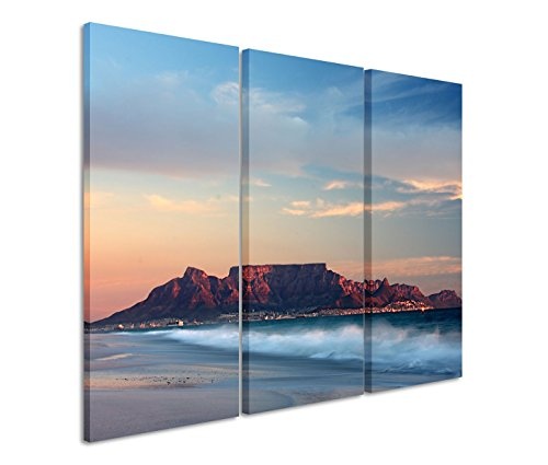 3x40x90cm (Gesamt:130x90cm) 3teiliges Bild auf Leinwand Afrika Kapstadt Meer Nebel Wandbild auf Leinwand als Panorama