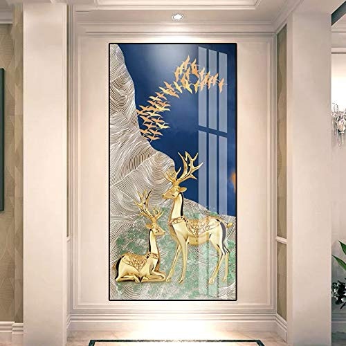 Dekoration Malerei Modernen Minimalistischen Korridor Gang Vertikale Wandbilder Glück Feng Shui Nordic Wohnzimmer Wandmalerei Goldene Pfau 60 * 120 Cm / 25 Mm