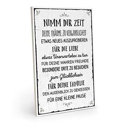 ARTFAVES Holzschild mit Spruch - NIMM DIR Zeit - Vintage Shabby Deko-Wandbild/Türschild