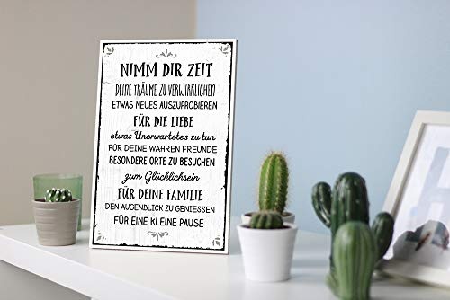 ARTFAVES Holzschild mit Spruch - NIMM DIR Zeit - Vintage Shabby Deko-Wandbild/Türschild