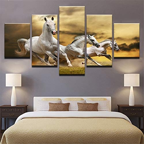 Fengfeng Leinwand Gemälde, Tiere Bilder Drucke Dekor Ölgemälde, Moderne Wandkunst Dekoration, gestreckt und gerahmt 5 Panels (20W x10H),D