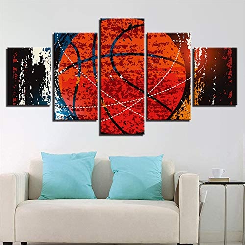 Fengfeng Leinwand Gemälde, Basketball Ball Wandkunst, Moderne abstrakte Giclee Prints, Wohnzimmer Home Decor, gestreckt und gerahmt bereit zum Aufhängen - 59"x32 x5 Panels,C