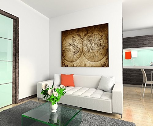 Augenblicke Wandbilder 120x80cm XXL riesige Bilder fertig gerahmt mit Keilrahmenin Sepia Vintage Weltkarte 1733