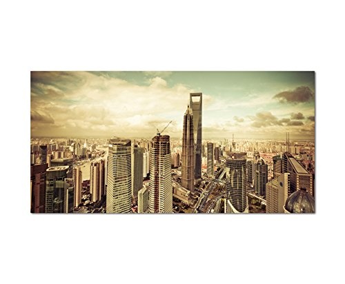 Augenblicke Wandbilder 120x60cm - Fotodruck auf Leinwand und Rahmen Shanghai Gebäude Stadt Turm - Leinwandbild auf Keilrahmen modern stilvoll - Bilder und Dekoration