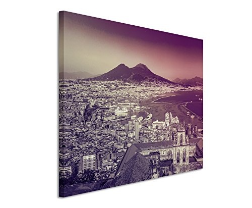 Augenblicke Wandbilder 120x80cm XXL riesige Bilder fertig gerahmt mit Echtholzrahmen in Mauve Stadt Napoli (Neapel) Sonnenuntergang