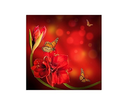 Augenblicke Wandbilder 80x80cm - Fotodruck auf Leinwand und Rahmen Blume Blüte Schmetterlinge - Leinwandbild auf Keilrahmen modern stilvoll - Bilder und Dekoration