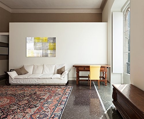 120x80cm - Fotodruck auf Leinwand und Rahmen Malerei Gemälde gelb/grau abstrakt - Leinwandbild auf Keilrahmen modern stilvoll - Bilder und Dekoration