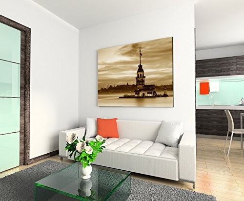 Augenblicke Wandbilder 120x80cm XXL riesige Bilder fertig gerahmt mit Keilrahmenin Sepia Leanderturm Istanbul