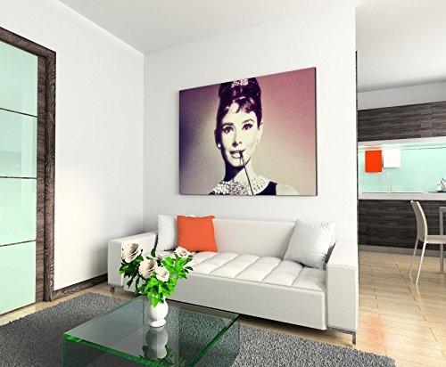 Augenblicke Wandbilder 120x80cm XXL riesige Bilder fertig gerahmt mit Echtholzrahmen in Mauve Venedig Italien Filmstar Audrey Hepburn