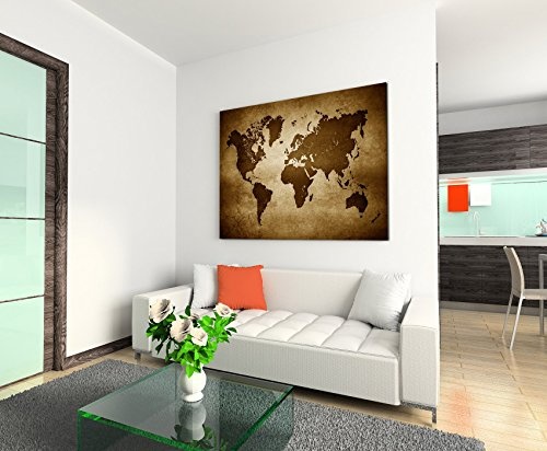 Augenblicke Wandbilder 120x80cm XXL riesige Bilder fertig gerahmt mit Keilrahmenin Sepia Alte Weltkarte