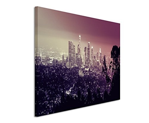 Augenblicke Wandbilder 120x80cm XXL riesige Bilder fertig gerahmt mit Echtholzrahmen in Mauve Los Angeles Skyline