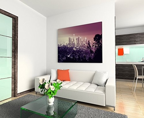 Augenblicke Wandbilder 120x80cm XXL riesige Bilder fertig gerahmt mit Echtholzrahmen in Mauve Los Angeles Skyline
