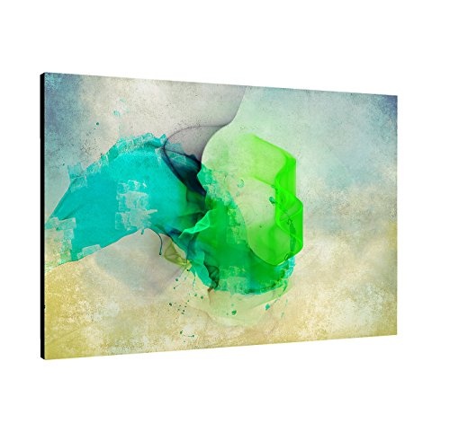 100x70cm LeinLeinwandbild Abstrakt054 einteiliges Leinwandbild leuchtend intensiv grün türkis zeitlose Dekoration Kunstdruck Blickfang
