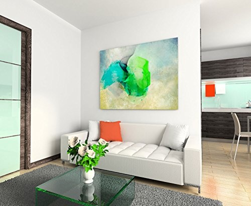 100x70cm LeinLeinwandbild Abstrakt054 einteiliges Leinwandbild leuchtend intensiv grün türkis zeitlose Dekoration Kunstdruck Blickfang