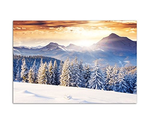 120x80cm - Fotodruck auf Leinwand und Rahmen Wald Berge Winter Schnee Landschaft - Leinwandbild auf Keilrahmen modern stilvoll - Bilder und Dekoration