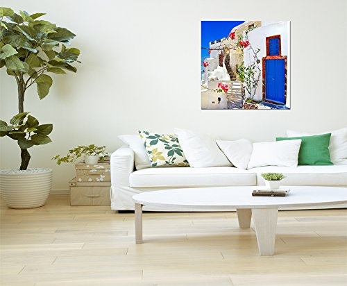 80x80cm - Fotodruck auf Leinwand und Rahmen Santorini...