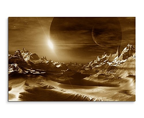 Augenblicke Wandbilder 120x80cm XXL riesige Bilder fertig gerahmt mit Keilrahmenin Sepia Computer Artwork Alien Planet
