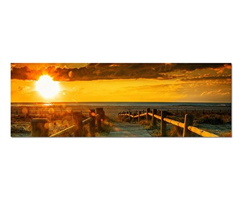 Augenblicke Wandbilder Leinwandbild als Panorama in 150x50cm Strand Dünen Steg Meer Sonnenuntergang