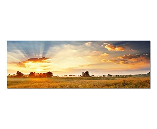 Augenblicke Wandbilder Leinwandbild als Panorama in 150x50cm Wiese Landschaft Wolkenhimmel Sonne