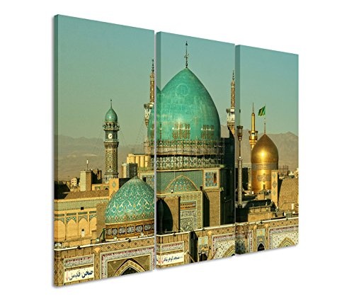 3x40x90cm (Gesamt:130x90cm) 3teiliges Bild auf Leinwand Iran Masshad Imam-Reza-Schrein Wandbild auf Leinwand als Panorama