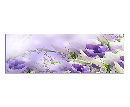 Leinwandbild als Panorama in 150x50cm Blumen Blüten abstrakt lila weiß