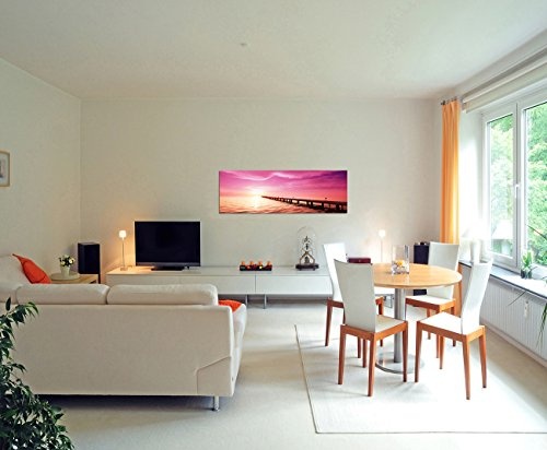 Augenblicke Wandbilder Leinwandbild als Panorama in 150x50cm Meer Strand Holzsteg Sonnenuntergang