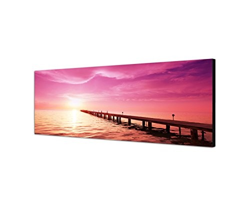 Augenblicke Wandbilder Leinwandbild als Panorama in 150x50cm Meer Strand Holzsteg Sonnenuntergang