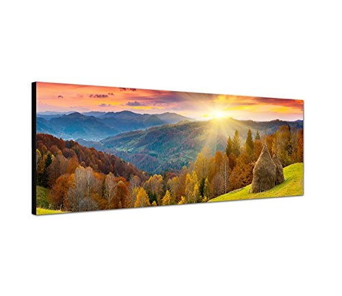 Augenblicke Wandbilder Leinwandbild als Panorama in 150x50cm Herbstlandschaft Wald Wiese Sonnenuntergang