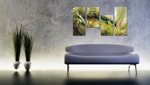 Augenblicke Wandbilder Tolles Wandbild in trendigen Farben - 130x70cm 4 teiliges Keilrahmenbild (30x70+30x50+30x50+30x70cm) abstraktes Wandbild mehrteilig Gemälde-Stil handgemalte Optik Vintage