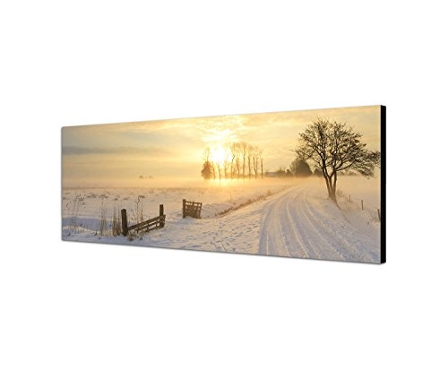 Augenblicke Wandbilder Leinwandbild als Panorama in 150x50cm Winterlandschaft Sonnenuntergang Nebel