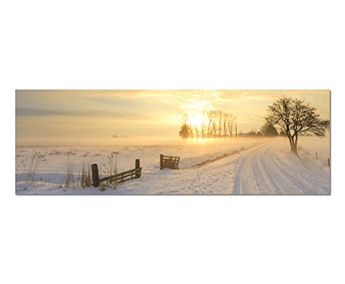 Augenblicke Wandbilder Leinwandbild als Panorama in 150x50cm Winterlandschaft Sonnenuntergang Nebel