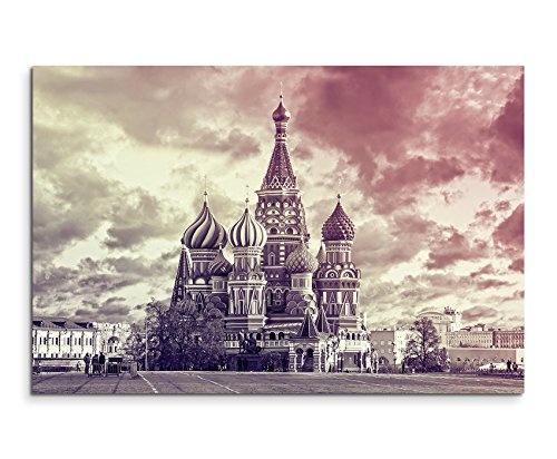 Augenblicke Wandbilder 120x80cm XXL riesige Bilder fertig gerahmt mit Echtholzrahmen in Mauve Moskau Russland Roter Platz Basilius-Kathedrale Kirche