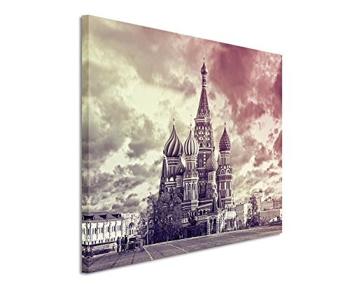 Augenblicke Wandbilder 120x80cm XXL riesige Bilder fertig gerahmt mit Echtholzrahmen in Mauve Moskau Russland Roter Platz Basilius-Kathedrale Kirche