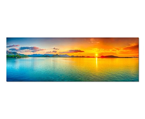 Augenblicke Wandbilder Leinwandbild als Panorama in 150x50cm Meer Hügel Sonnenaufgang Wolkenschleier