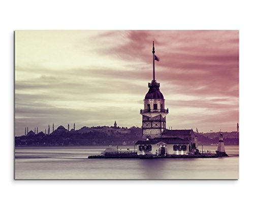 Augenblicke Wandbilder 120x80cm XXL riesige Bilder fertig gerahmt mit Echtholzrahmen in Mauve Leanderturm Istanbul
