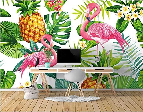 LWATML 3D Tapeten Nordic Handgemalte Tropische Pflanze Flamingo Tv Sofa Hintergrund Wand Mode Seide Stoff Papel De Parede 3D Tapete-250X193Cm