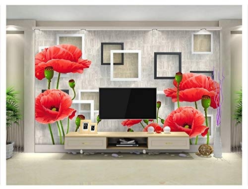 LWATML 3D Tapeten Tapete Für Wände 3 D Mode Rote Blumen Einfache Dreidimensionale 3D-Tv Wandbild Tapete-400X280Cm