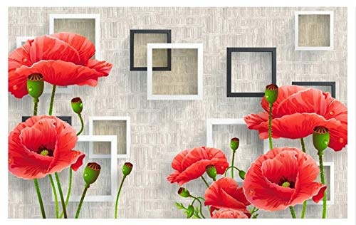 LWATML 3D Tapeten Tapete Für Wände 3 D Mode Rote Blumen Einfache Dreidimensionale 3D-Tv Wandbild Tapete-400X280Cm