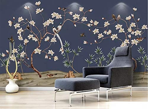 LWATML 3D Tapeten Mode Dekorative Malerei Tapete Magnolie Handgemalte Blumen Vögel Neuen Chinesischen Stil Tv Schlafzimmer Hintergrund-520X290Cm