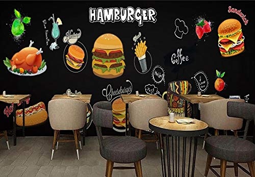 LWATML 3D Tapeten 3D Tapete Europäischen Und Amerikanischen Handgemalten Burger Fast-Food-Restaurant Hintergrund Tapeten Wohnkultur -400X280Cm