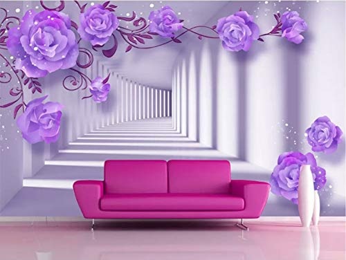 LWATML 3D Tapeten Hd Fresko 3D Lila Osten Elegante Rose Hintergrund 3D Tapete Fototapete-300X210Cm