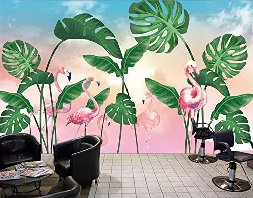 LWATML 3D Tapeten Klassische Tapete Nordic Handgemalte Frische Tropische Pflanzen Grüne Blätter Und Vögel Hintergrund Wandbilder-520X290Cm