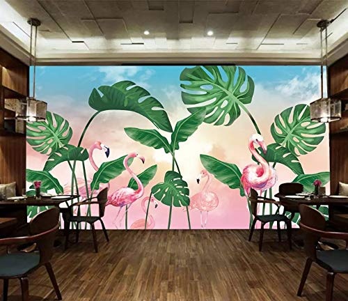 LWATML 3D Tapeten Klassische Tapete Nordic Handgemalte Frische Tropische Pflanzen Grüne Blätter Und Vögel Hintergrund Wandbilder-520X290Cm
