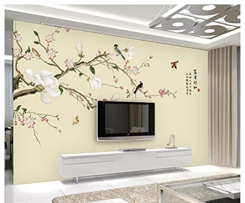 LWATML 3D Tapeten Handgemalte Magnolienblumen Der Großen Tapete Der Mode Und Retro- Einfaches Fernsehhintergrund-Wandkunst-Tapeten-400X280Cm