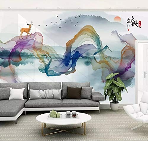 LWATML 3D Tapeten Mode 3D Tapete Chinesische Abstrakte Dekorative Malerei Tinte Landschaft Vogel Hintergrund-350X256Cm