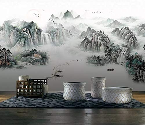 LWATML 3D Tapeten Mode Dekorative Malerei 3D Tapete Chinesischen Stil Montain Tinte Landschaft Wasser Tv Hintergrund Tapeten Wohnkultur-350X256Cm