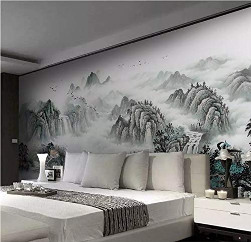 LWATML 3D Tapeten Mode Dekorative Malerei 3D Tapete Chinesischen Stil Montain Tinte Landschaft Wasser Tv Hintergrund Tapeten Wohnkultur-350X256Cm