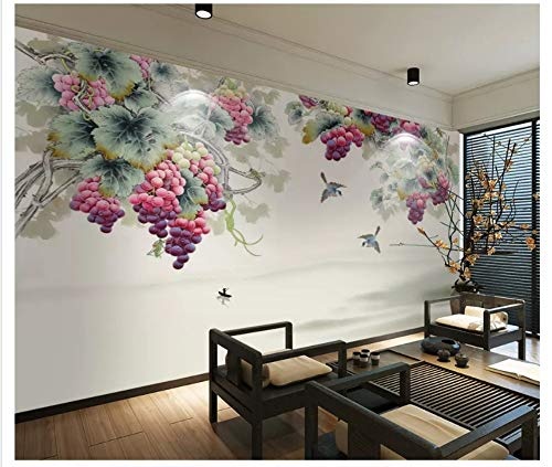 LWATML 3D Tapeten Dicke Seidige Dekorative Malerei Tapete Im Chinesischen Stil Handgemalte Vögel Blumen Hintergrund 3D Tapete-250X193Cm